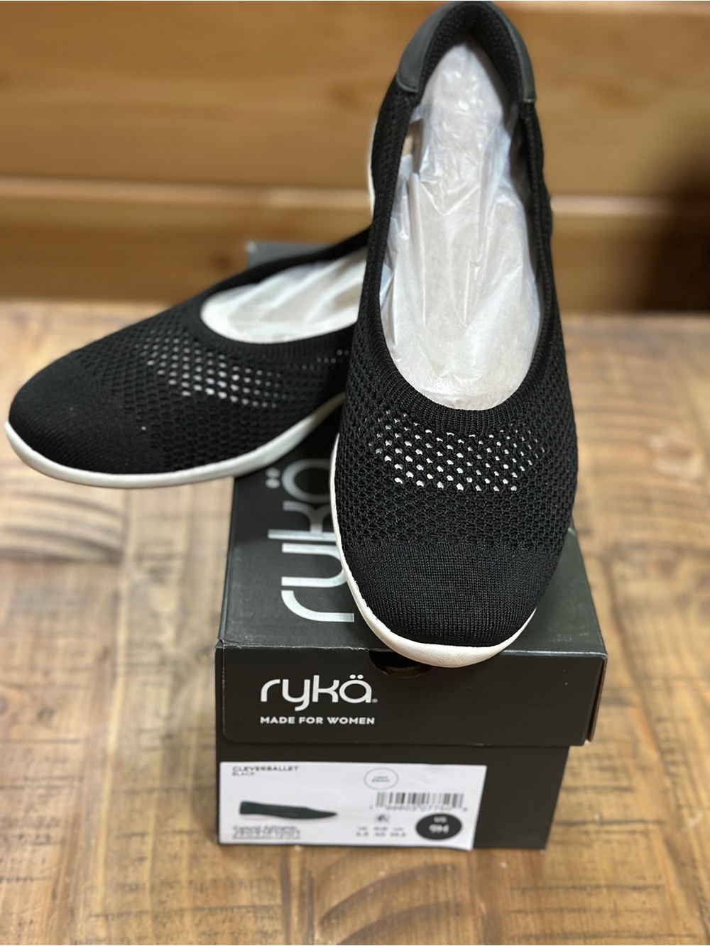 Ryka Black Knit Slip-On Ballet Flat with White Sole